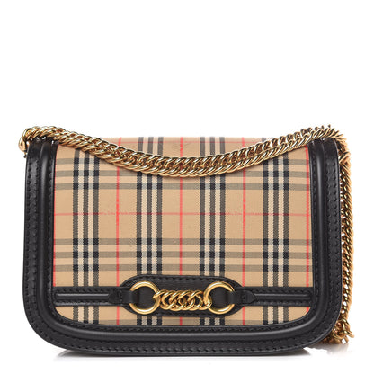 Burberry Smooth Calfskin 1983 Knight Check Link Shoulder Bag Black 1 of 9