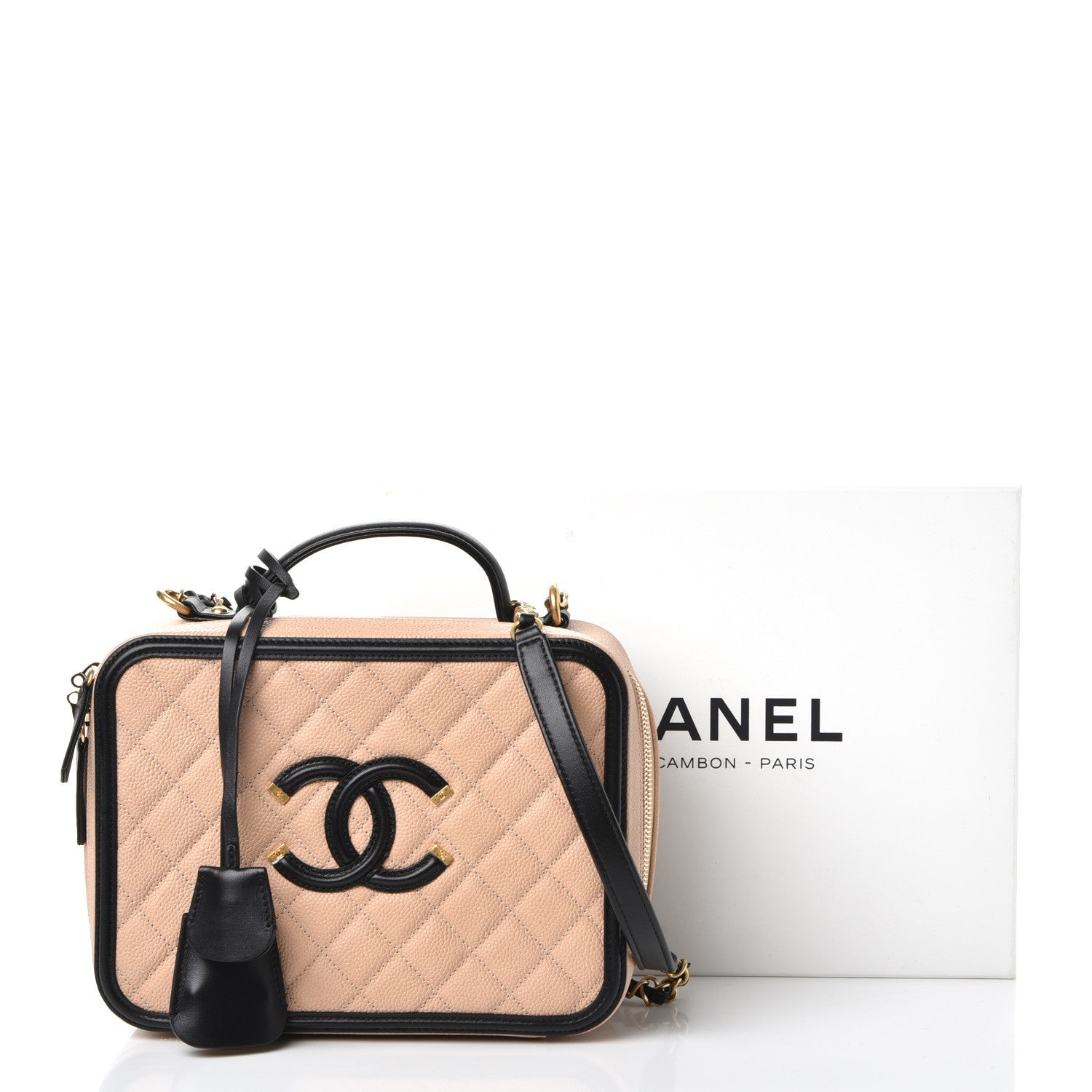 Chanel Caviar Quilted Large CC Filigree Vanity Case Beige Black 12 of 12