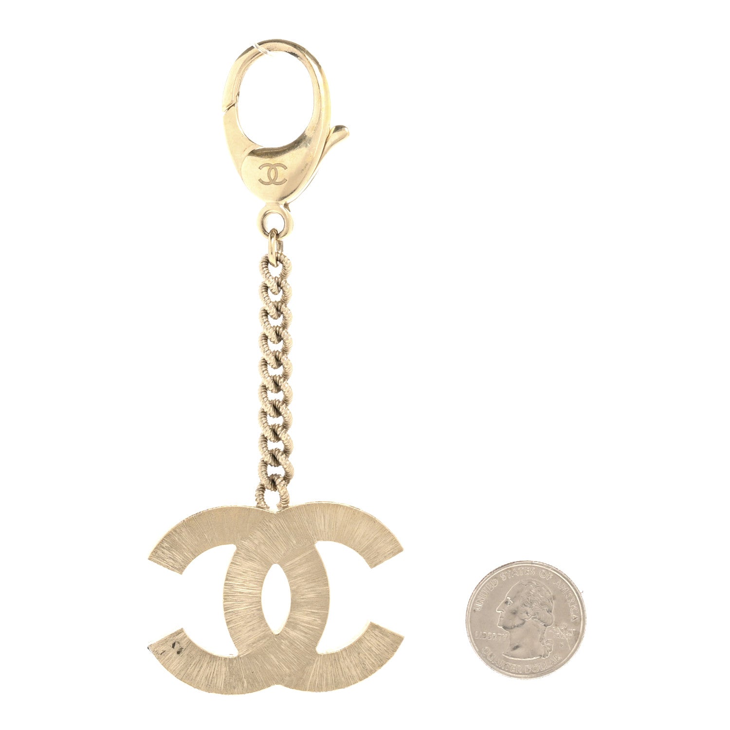 Chanel Metal Quilted CC Bag Charm Gold Pearly White 2 of 4