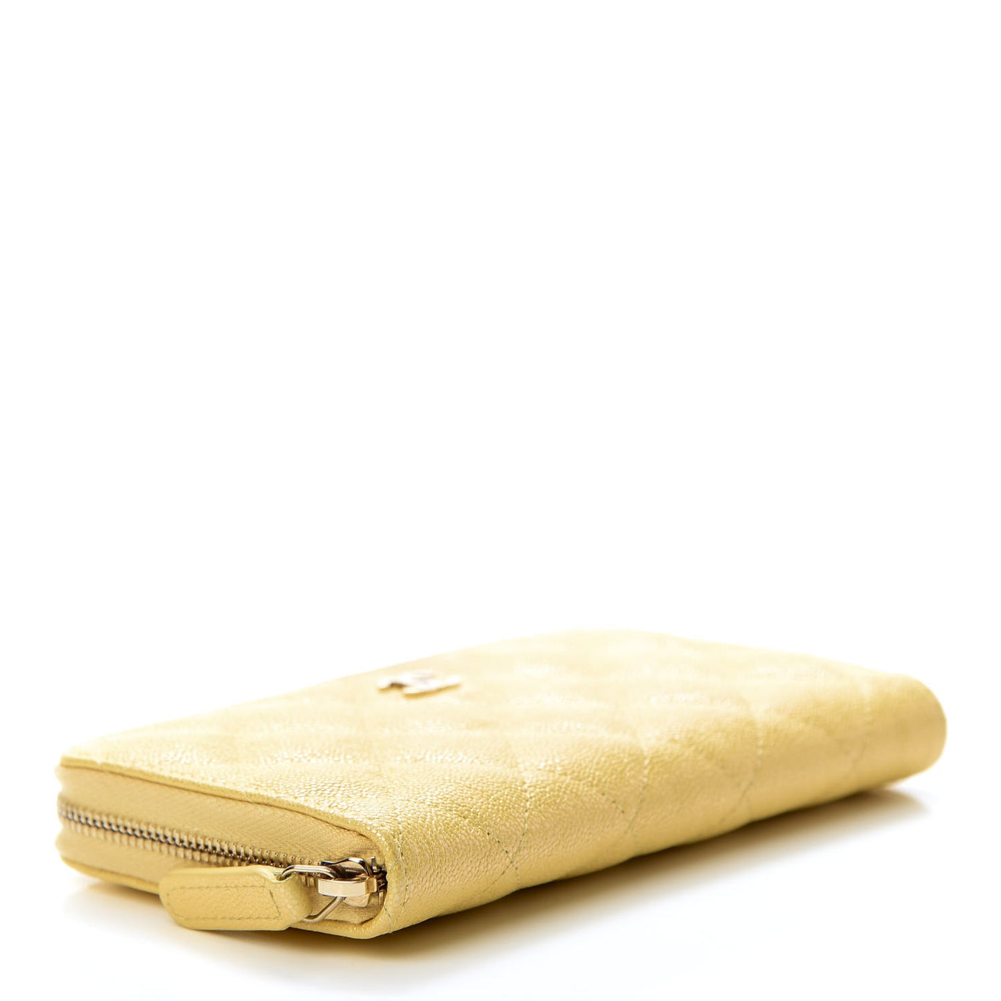 Iridescent Caviar Quilted Medium Zip Around Wallet Yellow