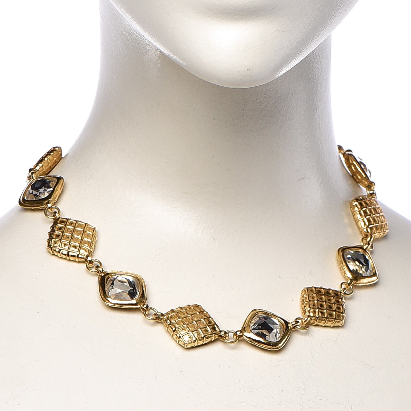 Crystal Quilted Necklace Gold