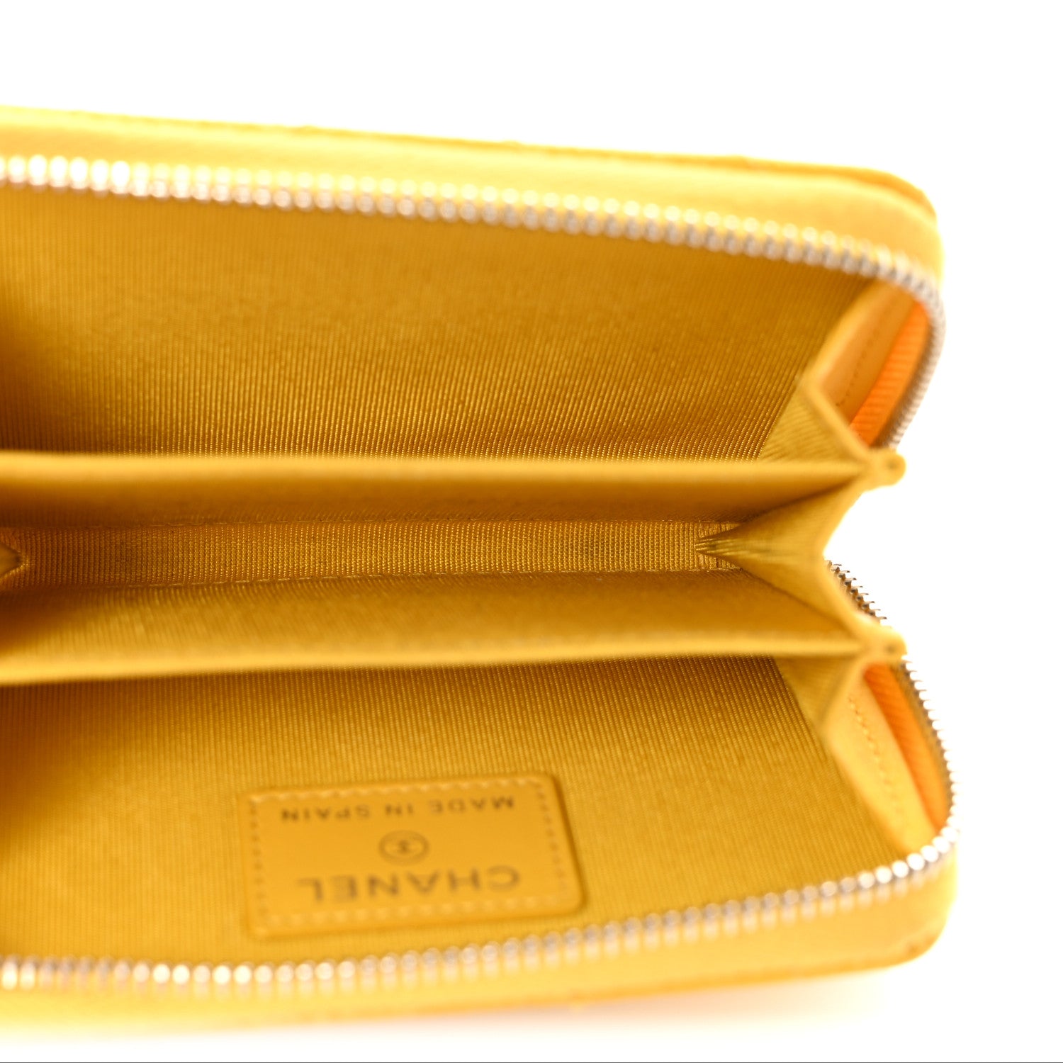 Chanel Caviar Chevron Quilted Zip Coin Purse Yellow 5 of 9
