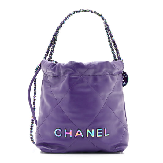 Shiny Calfskin Quilted Rainbow Mini Chanel 22 Purple