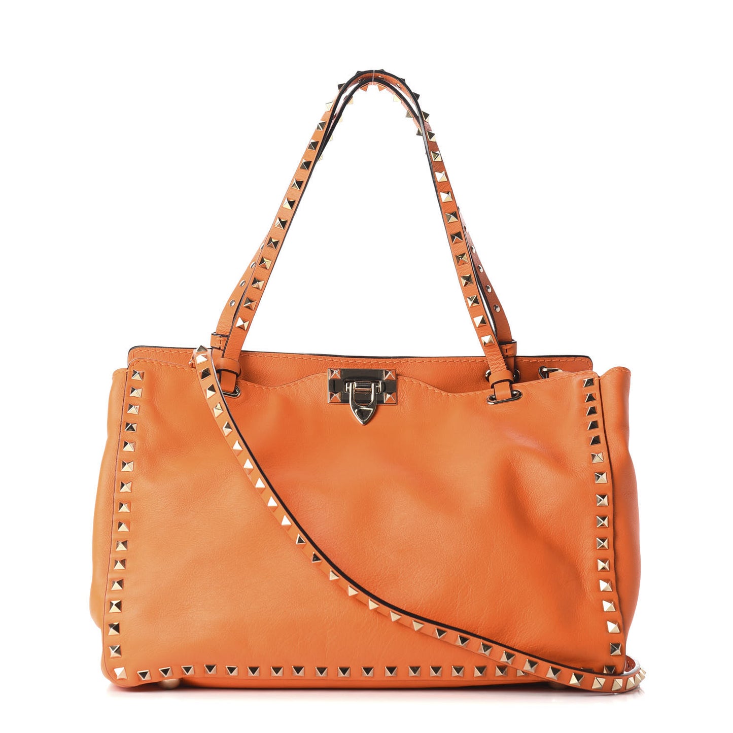 Vitello Medium Rockstud Tote Orange Fluo