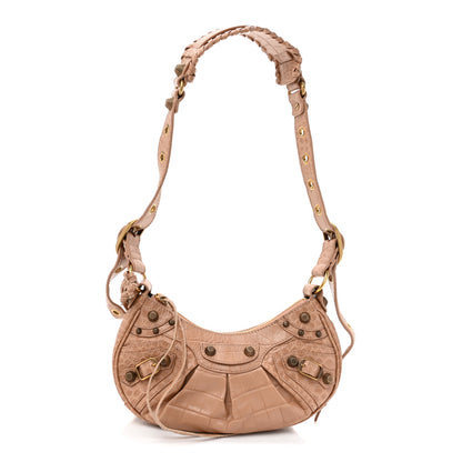 Balenciaga Extra Supple Calfskin Crocodile Embossed Le Cagole Shoulder Bag XS Nude Beige 1 of 11