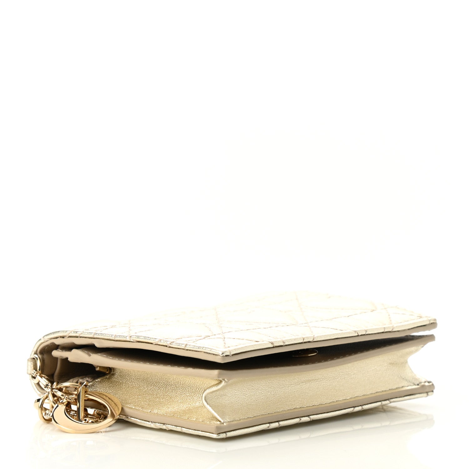 Christian Dior Metallic Lambskin Cannage DiorAmour Lady Dior Card Holder Gold 4 of 7