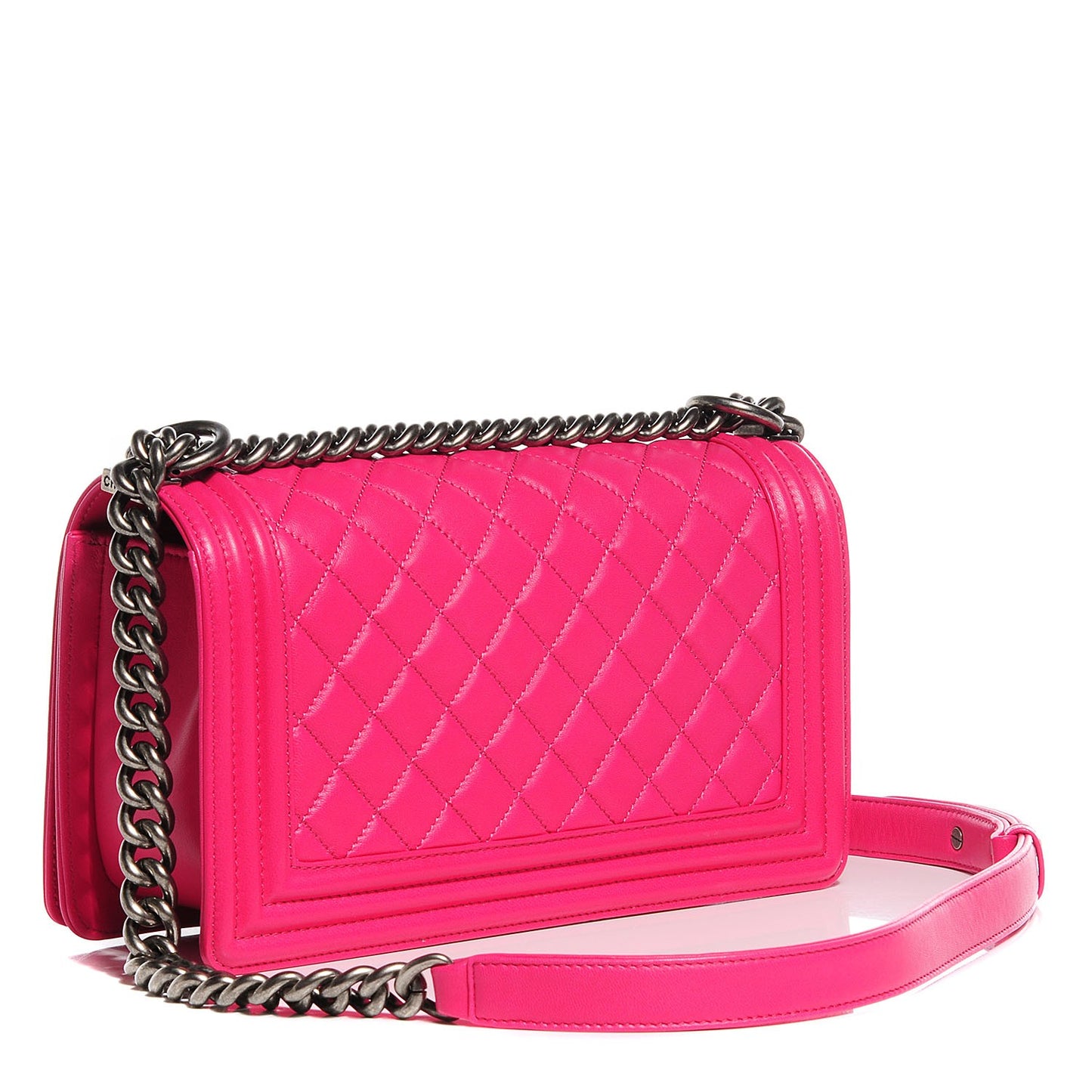 Lambskin Quilted Medium Boy Flap Fuchsia
