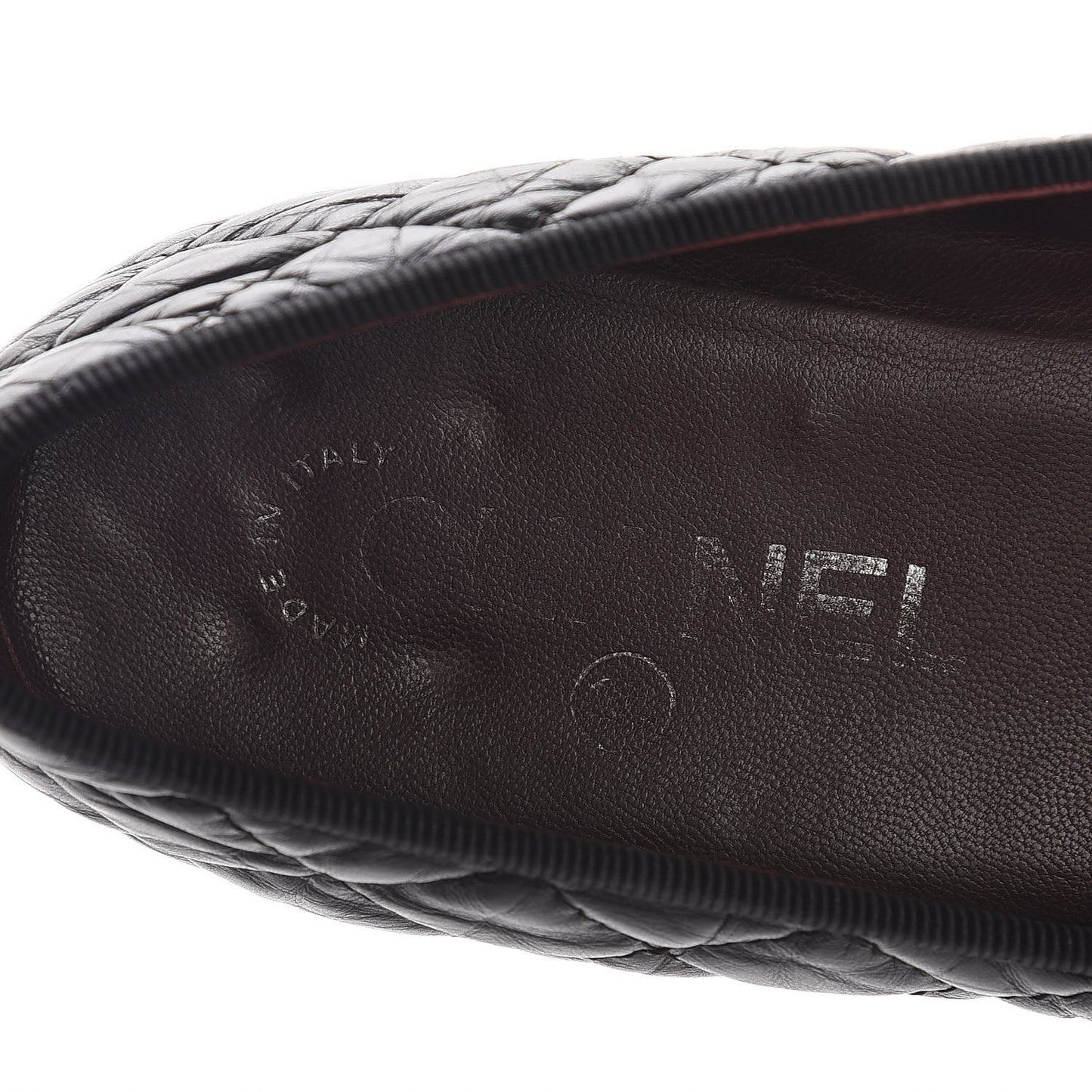 Aged Calfskin Quilted Cap Toe Ballerina Flats 37 Black