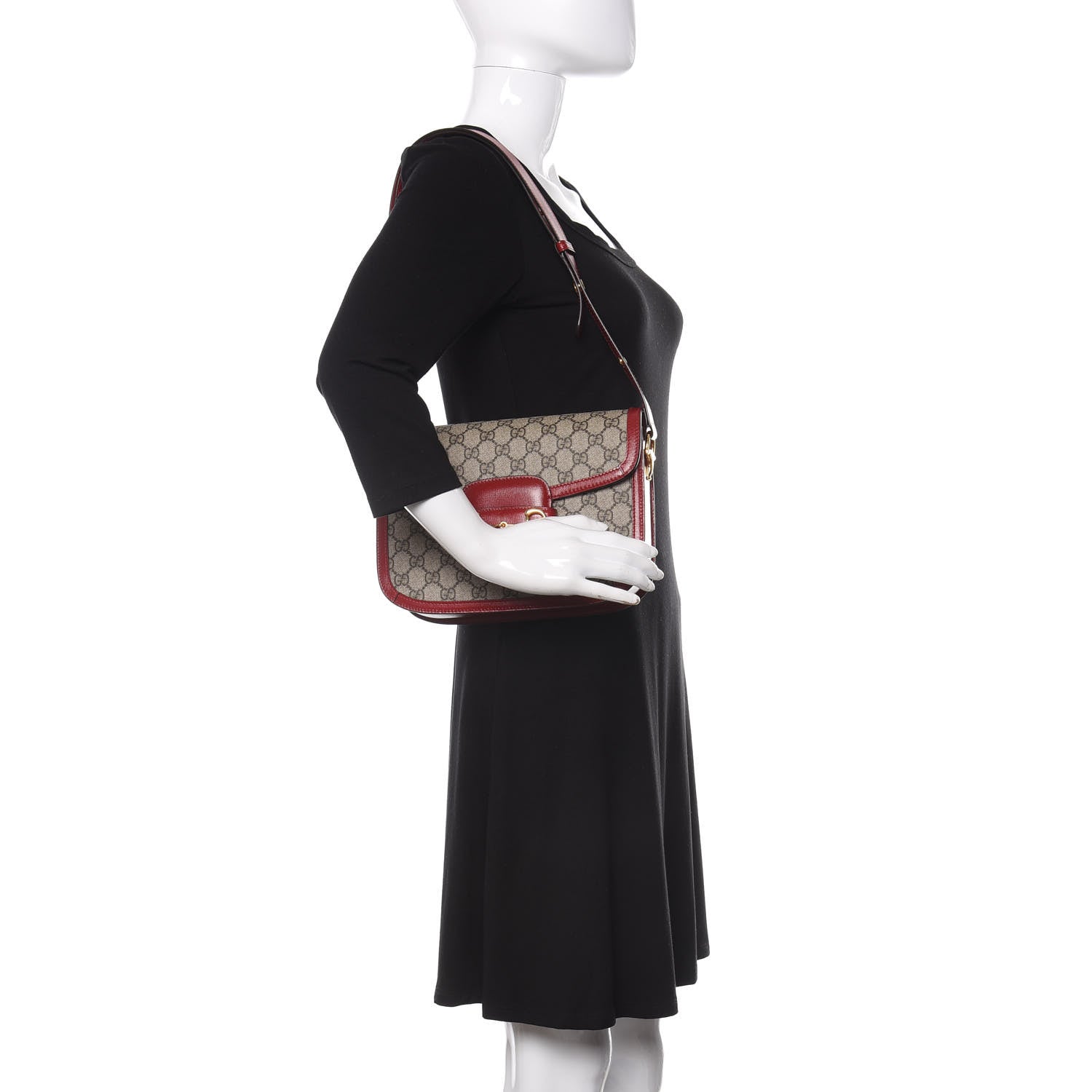 Gucci GG Supreme Monogram Azalea Calfskin Horsebit 1955 Shoulder Bag Beige Ebony New Cherry Red 2 of 9