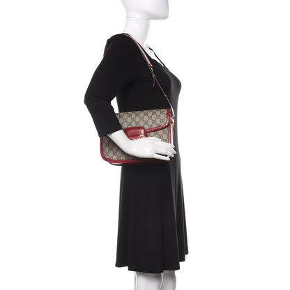 Gucci GG Supreme Monogram Azalea Calfskin Horsebit 1955 Shoulder Bag Beige Ebony New Cherry Red 2 of 9