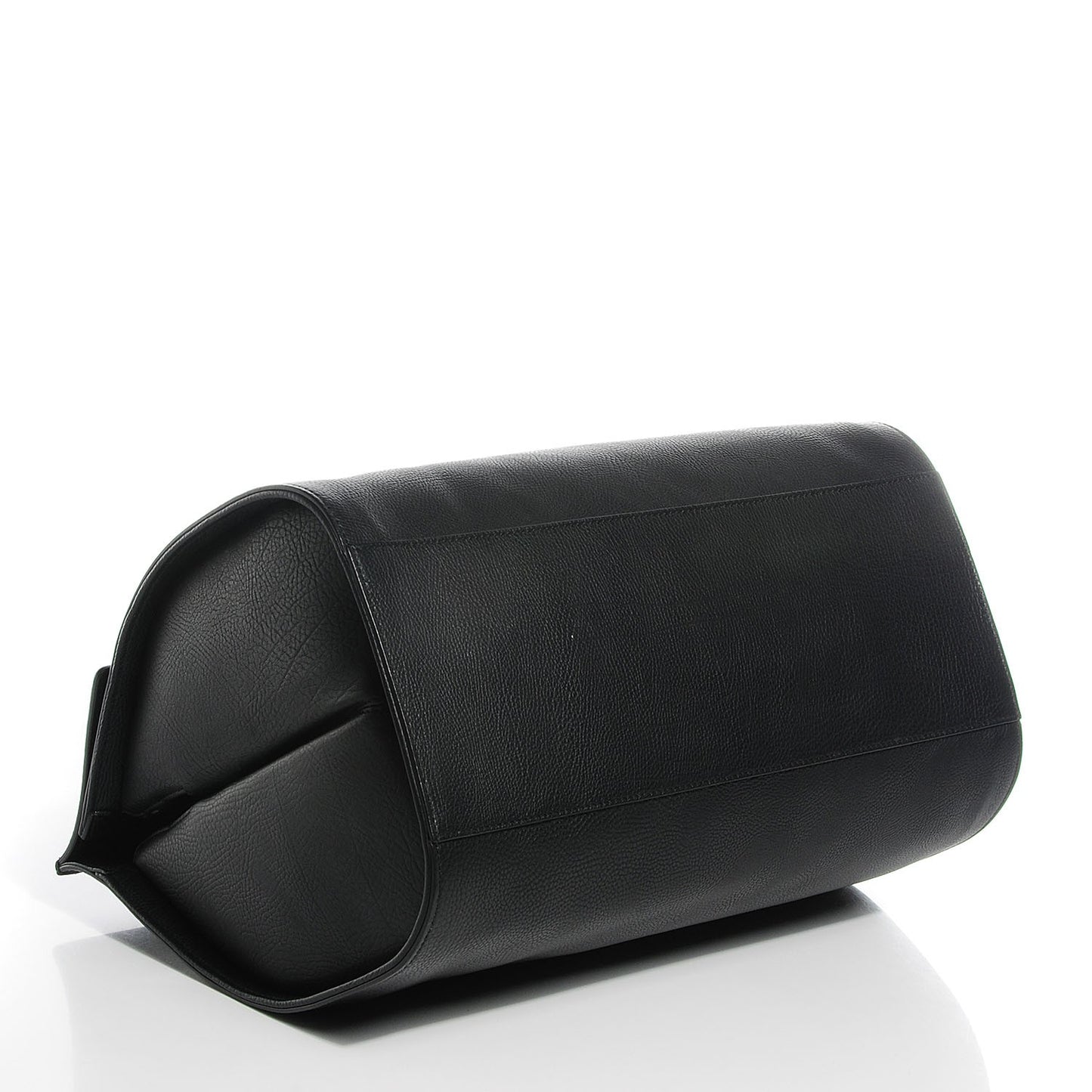 Grained Calfskin M Tube Round Tote Black
