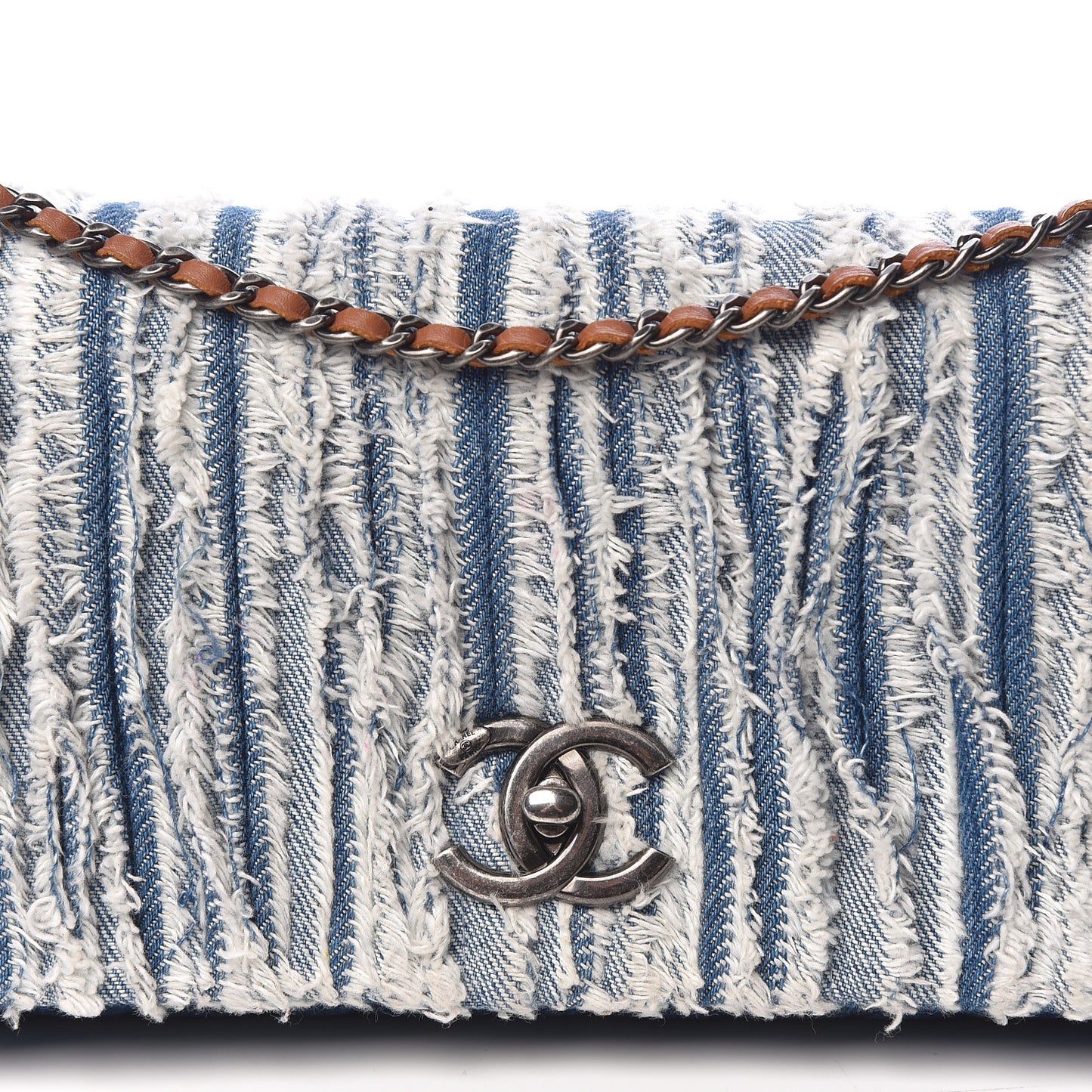 Denim Fringe Medium Single Flap Bag Blue