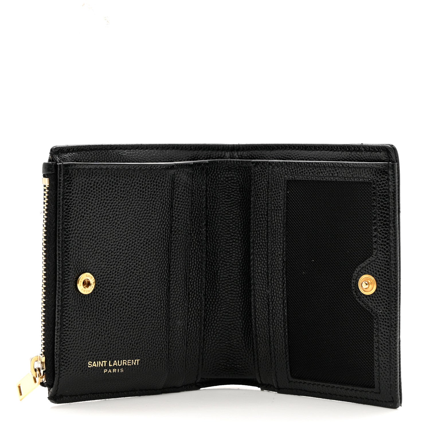 Saint Laurent Grain De Poudre Matelasse Chevron Monogram Zipped Card Case Black 5 of 6