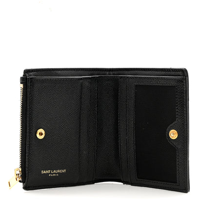 Saint Laurent Grain De Poudre Matelasse Chevron Monogram Zipped Card Case Black 5 of 6
