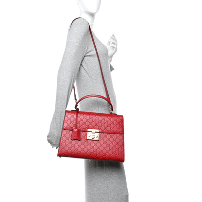 Gucci Guccissima Signature Medium Padlock Top Handle Bag Hibiscus Red 2 of 11