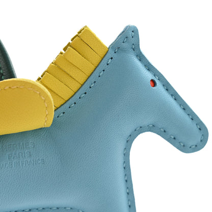 Hermes Milo Lambskin Grigri Rodeo Horse Bag Charm PM Bleu Celeste Lime Malachite 3 of 4