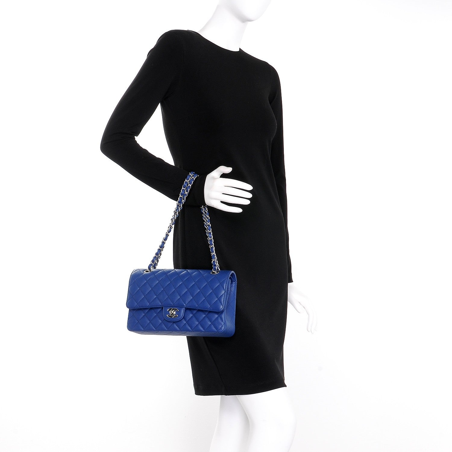 Chanel Caviar Quilted Medium Double Flap Dark Blue 3 of 10