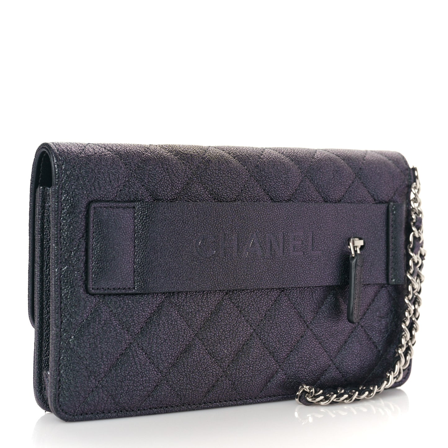 Iridescent Caviar Quilted Classic Pouch Clutch Black