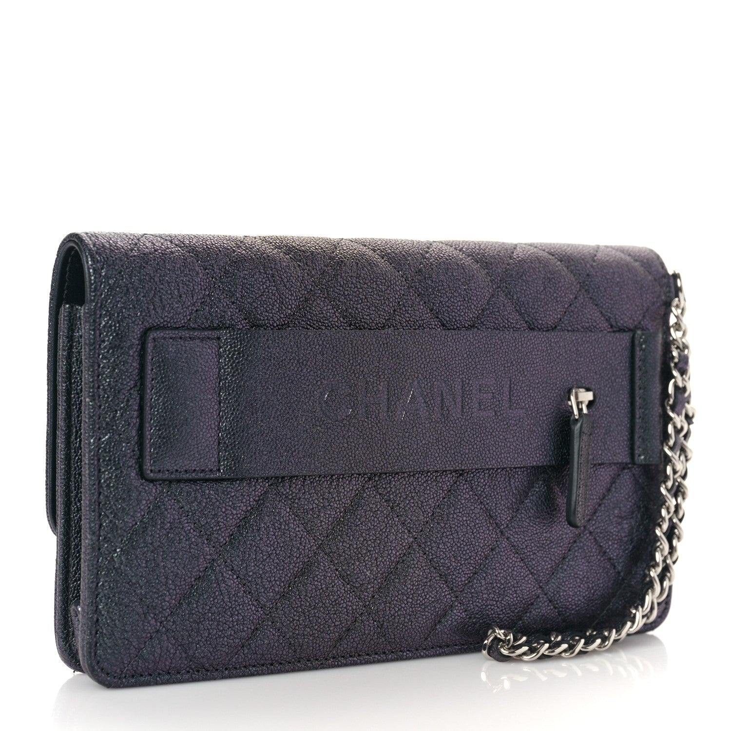 Chanel Iridescent Caviar Quilted Classic Pouch Clutch Black 3 of 11