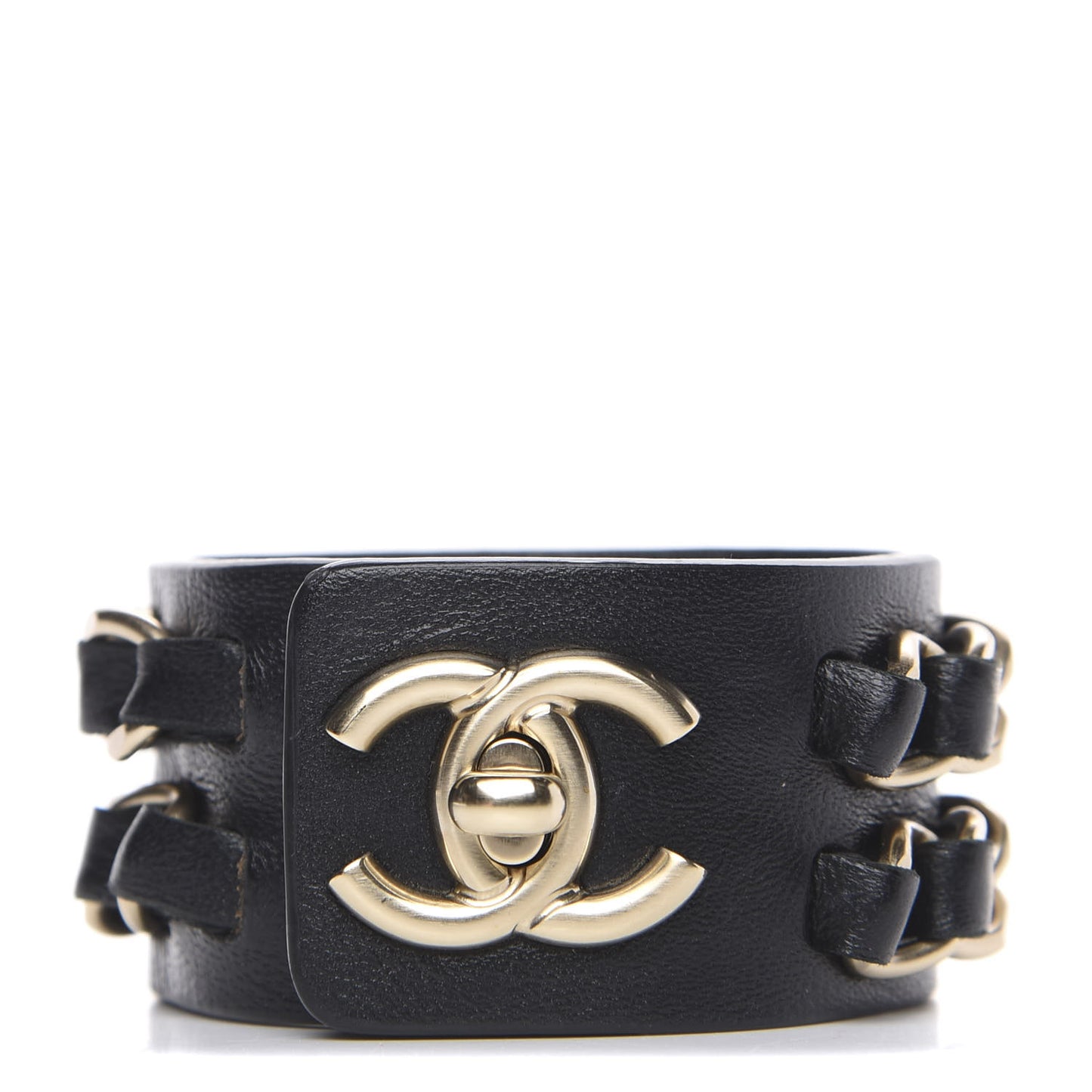 Lambskin CC Chain Turnlock Bracelet S Black