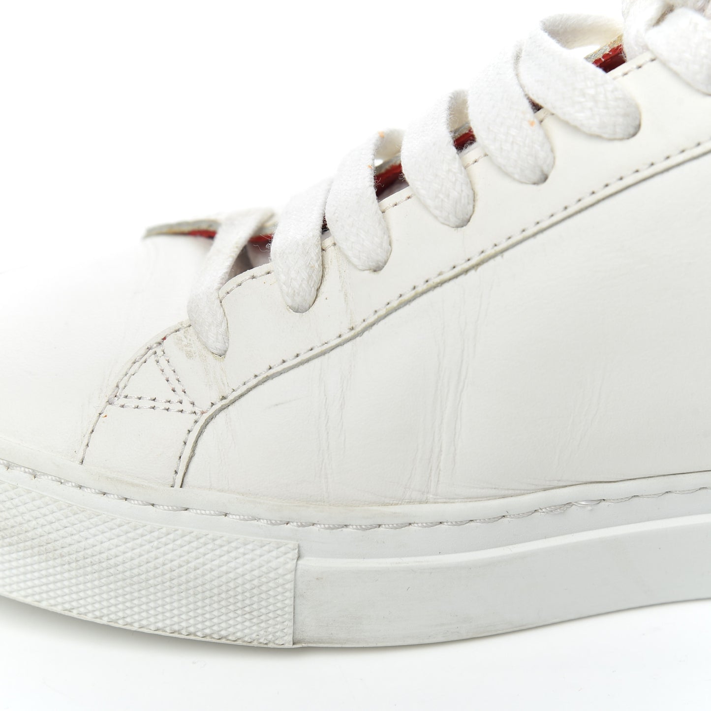 Calfskin Womens Urban Street Sneakers 38 White Red