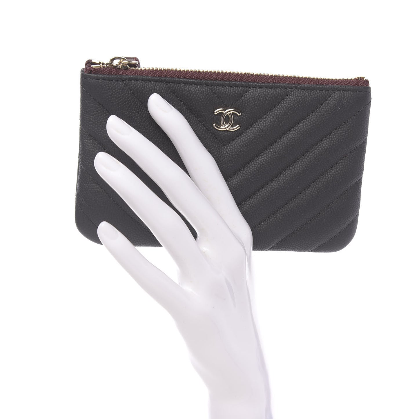 Caviar Chevron Quilted Small Cosmetic Case Black