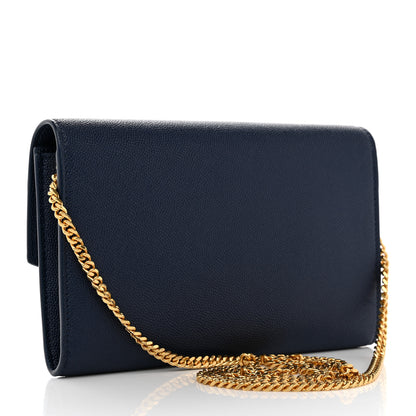 Saint Laurent Grain De Poudre Monogram Uptown Chain Wallet Blue Charron 3 of 8