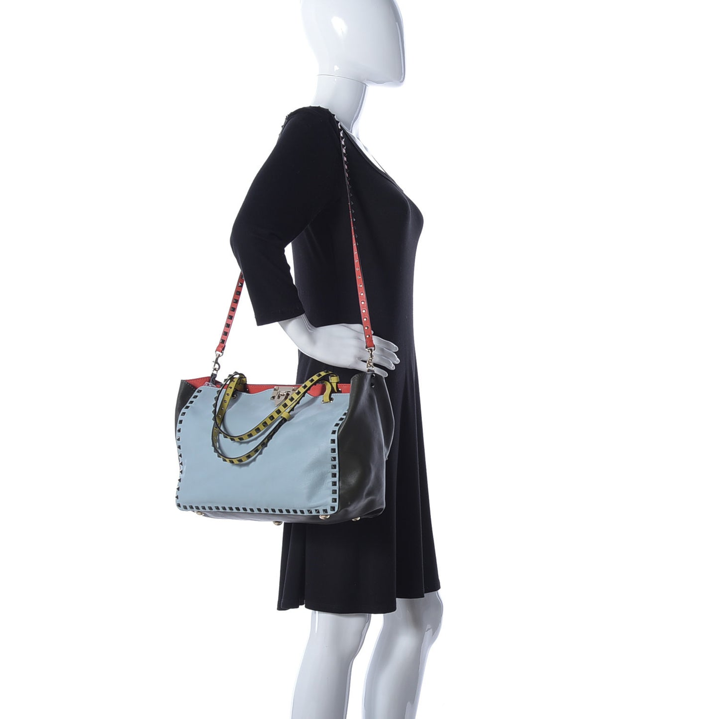 Vitello Colorblock Medium Rockstud Tote Multicolor