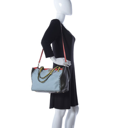 Valentino Garavani Vitello Colorblock Medium Rockstud Tote Multicolor 2 of 14