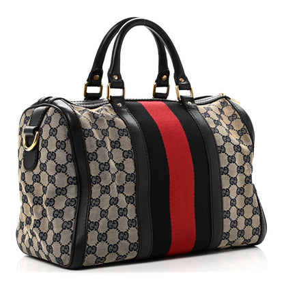 Gucci Monogram Selleria Calfskin Vintage Web Medium Boston Beige Blue 3 of 10