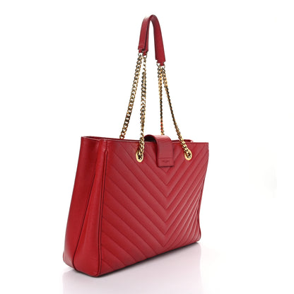 Saint Laurent Grain De Poudre Matelasse Chevron Monogram Shopping Bag Red 3 of 10