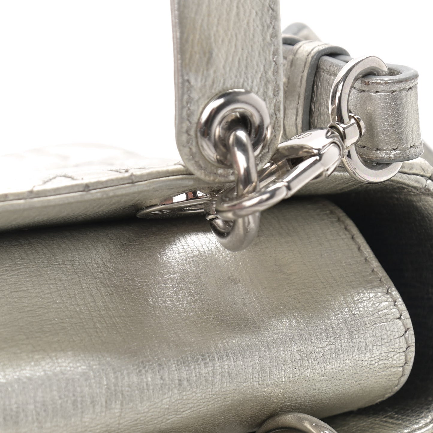 Metallic Grained Calfskin Cannage Small Lucky Badges My Lady Dior Silver