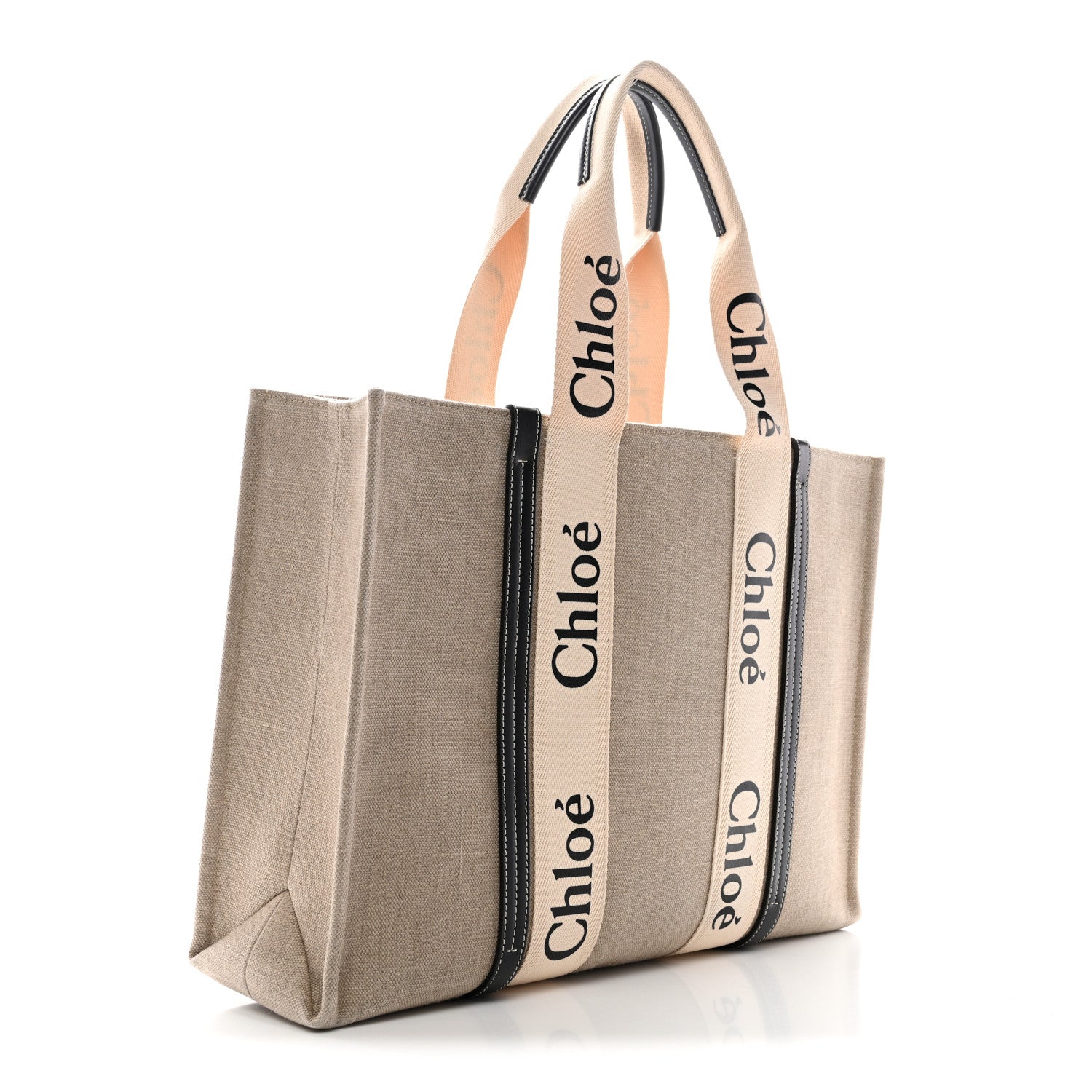 Chloe Cotton Calfskin Large Woody Ribbon Tote White Blue 3 of 10