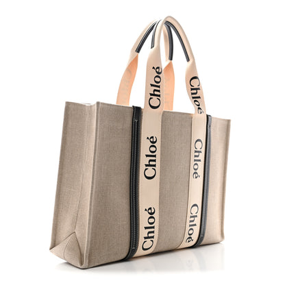 Chloe Cotton Calfskin Large Woody Ribbon Tote White Blue 3 of 10