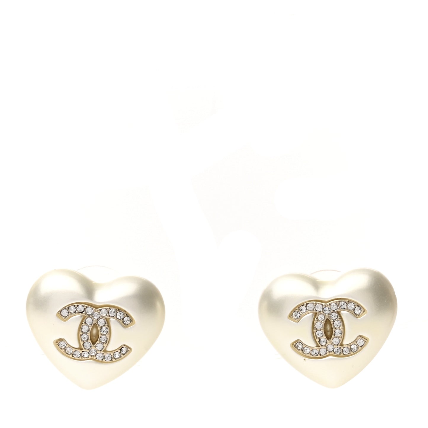 Pearl Crystal CC Heart Earrings Gold