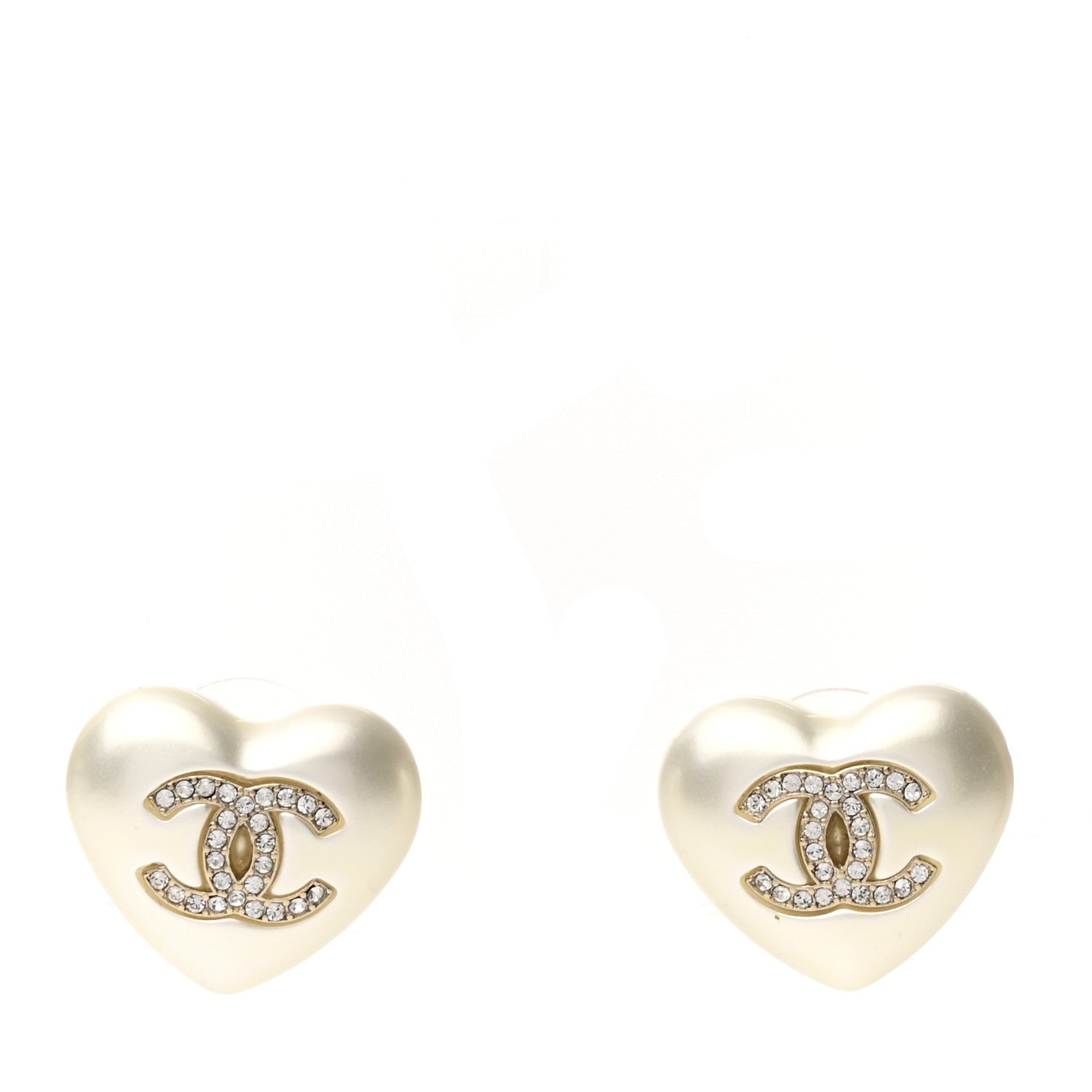 Chanel Pearl Crystal CC Heart Earrings Gold 1 of 4