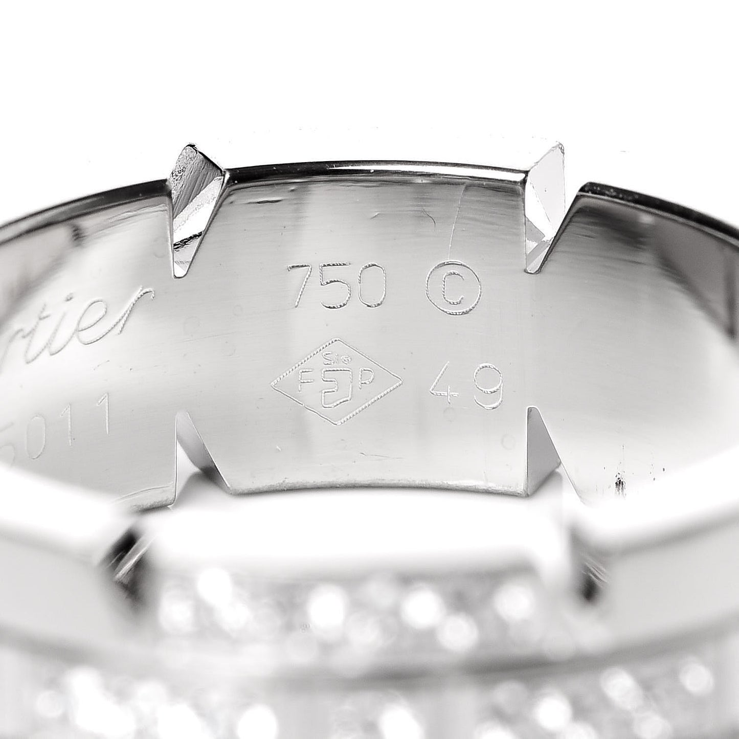 18K White Gold Diamond Tank Francaise Band Ring 49 4.75