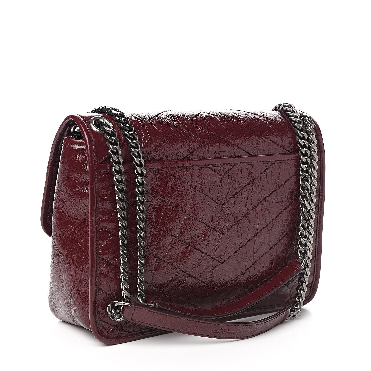 Saint Laurent Crinkled Calfskin Matelasse Monogram Medium Niki Chain Satchel Burgundy 2 of 9