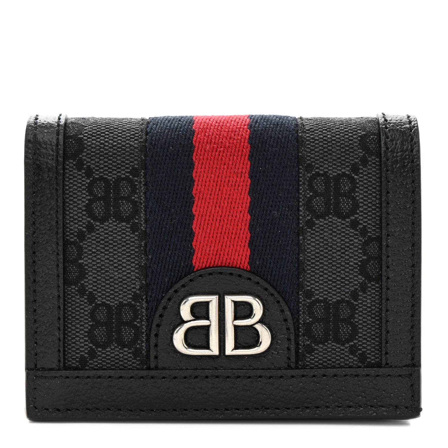 Gucci X BALENCIAGA BB Monogram Web Ophidia Card Case Wallet Black 1 of 8