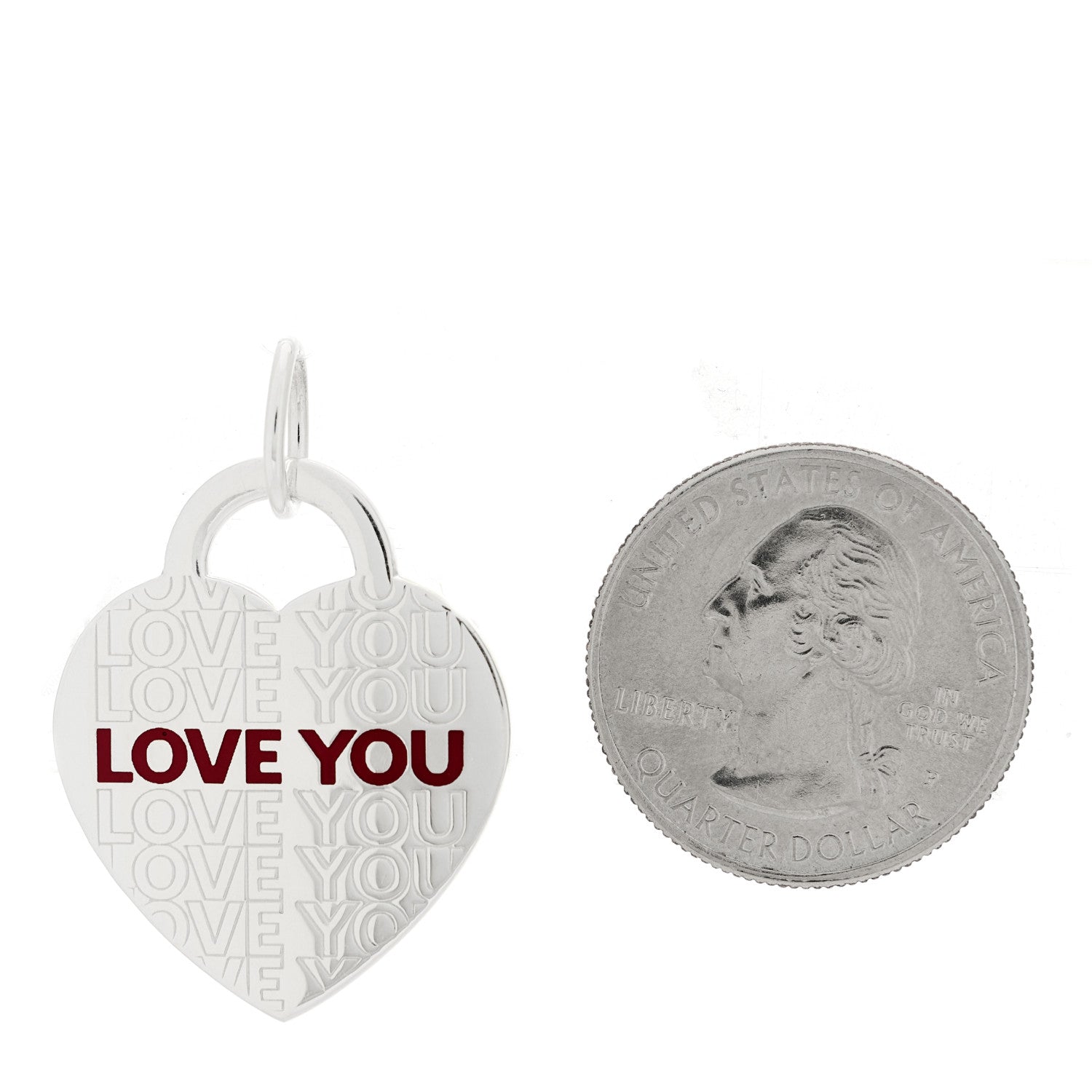 Tiffany Sterling Silver Enamel LOVE YOU Heart Charm Red 2 of 3