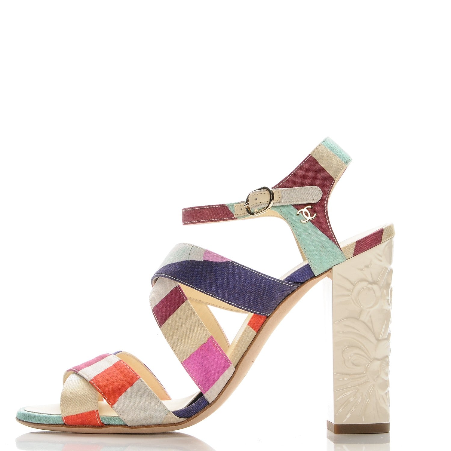 Chanel Fabric Camellia Embossed Sandals 39 Multicolor 1 of 8