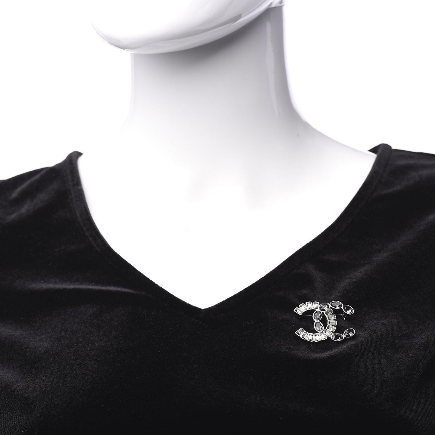 Baguette Crystal CC Brooch Silver Black