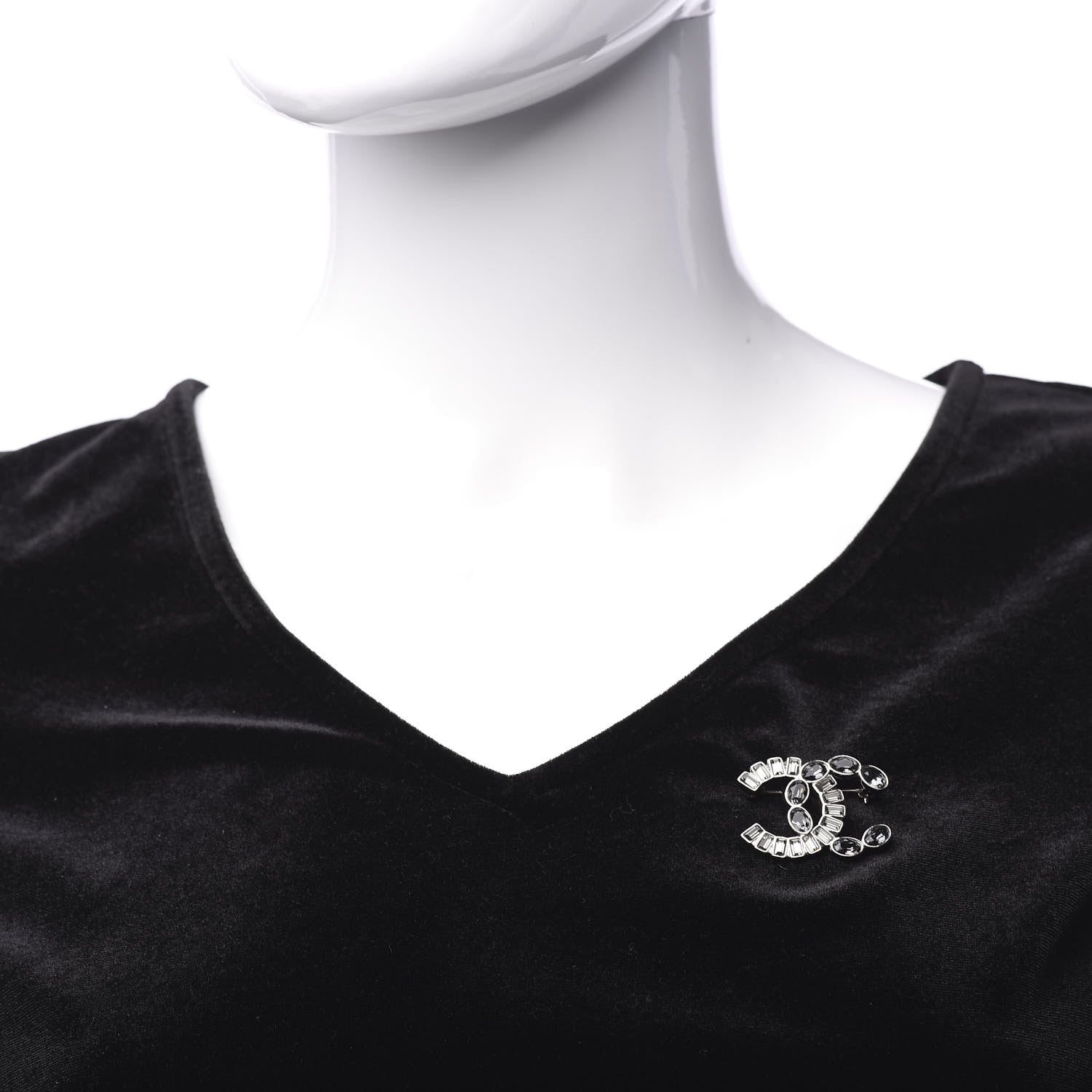 Chanel Baguette Crystal CC Brooch Silver Black 2 of 5
