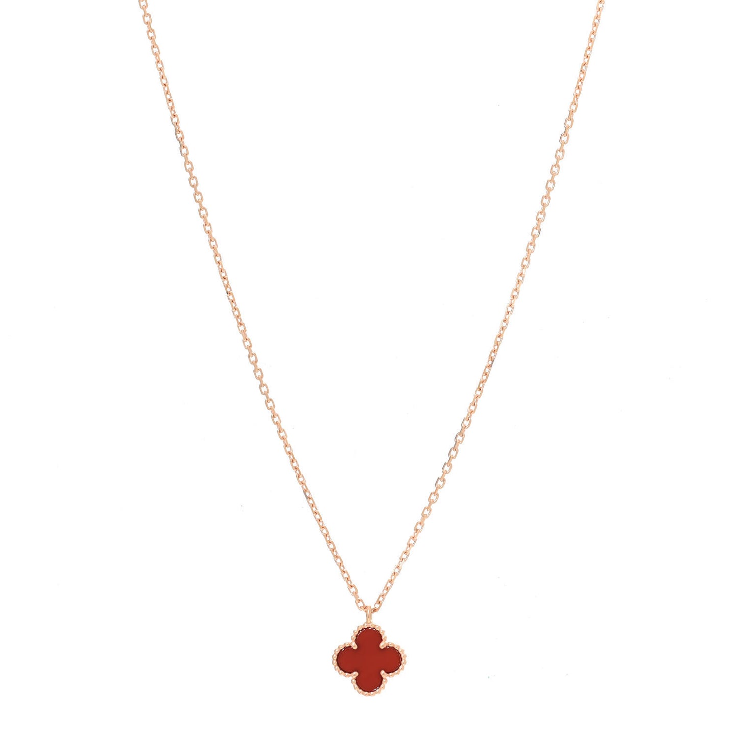 18K Rose Gold Carnelian Sweet Alhambra Pendant Necklace