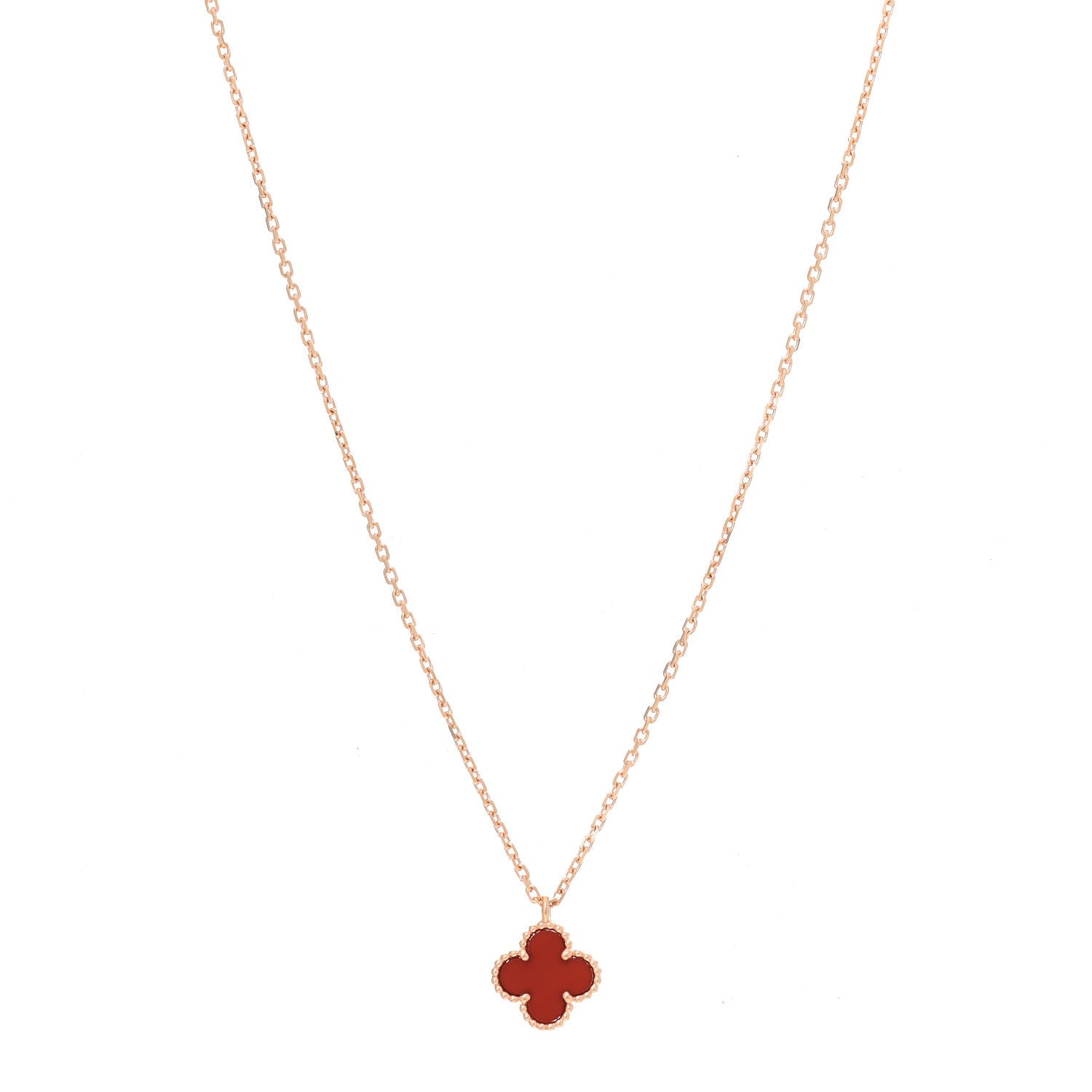 Van Cleef & Arpels 18K Rose Gold Carnelian Sweet Alhambra Pendant Necklace 1 of 7