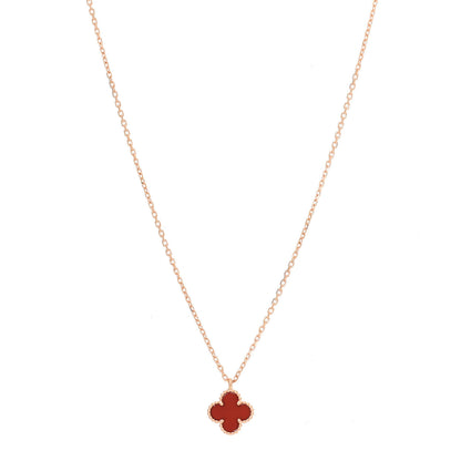 Van Cleef & Arpels 18K Rose Gold Carnelian Sweet Alhambra Pendant Necklace 1 of 7