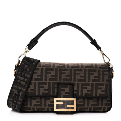 Fendi Fabric Jacquard FF 1974 Medium Baguette Tobacco Moro Black 1 of 12
