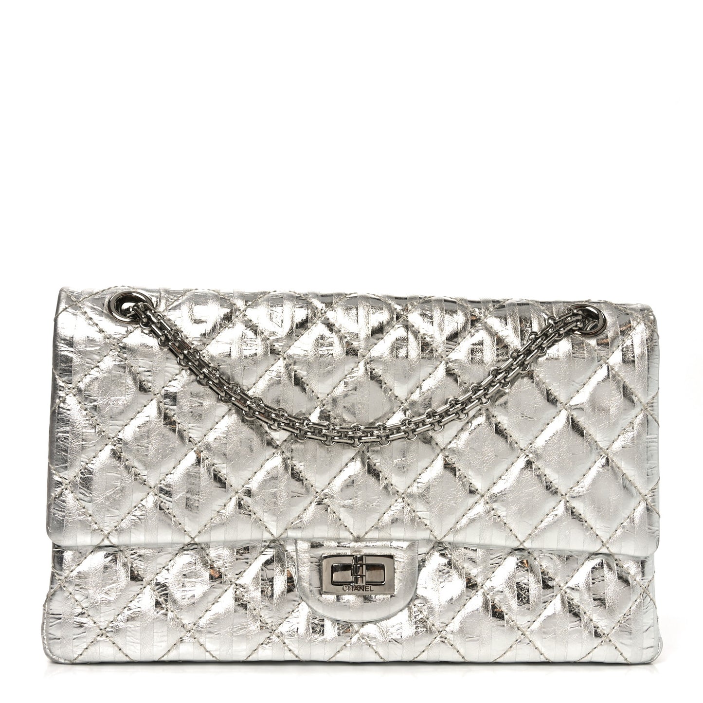 Metallic Calfskin Striped 2.55 Reissue 226 Silver