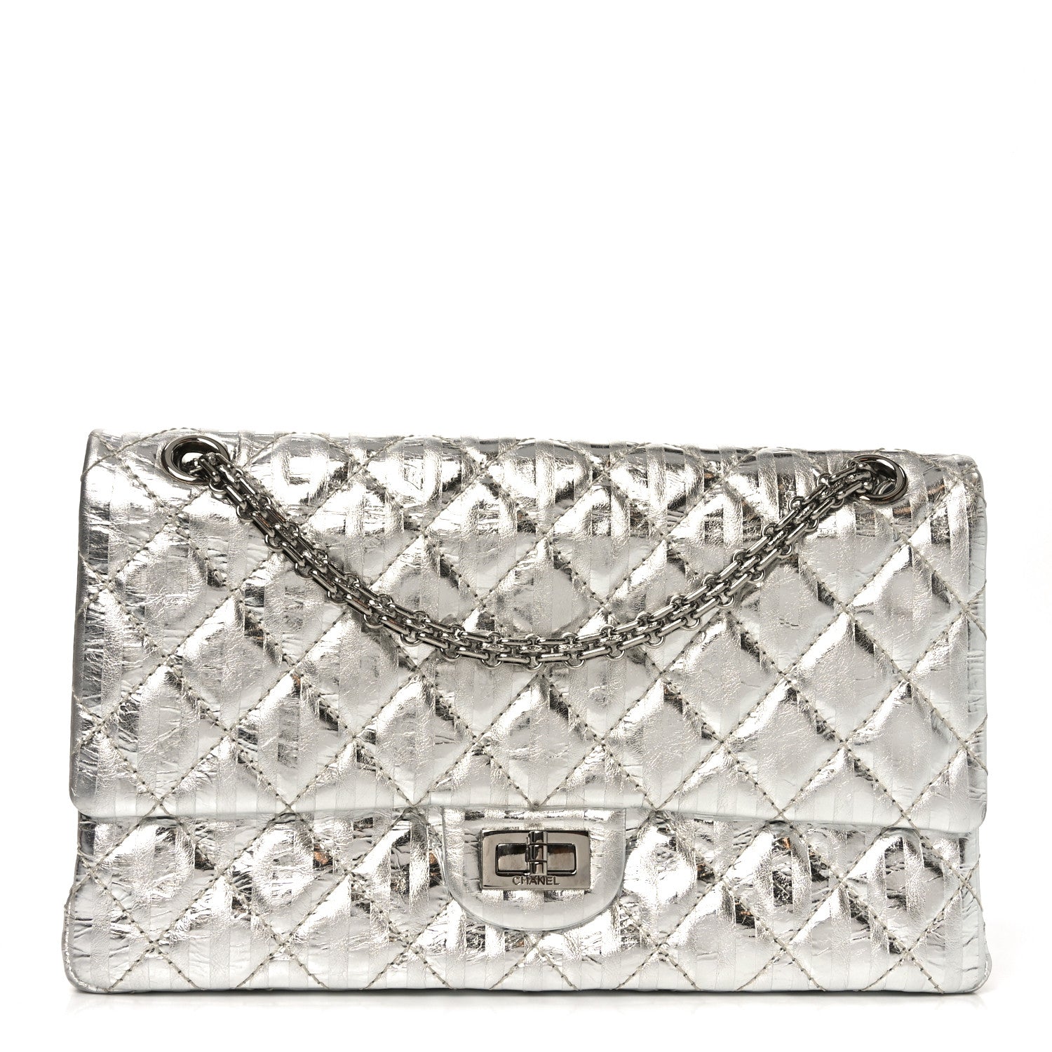 Chanel Metallic Calfskin Striped 2.55 Reissue 226 Silver 1 of 11