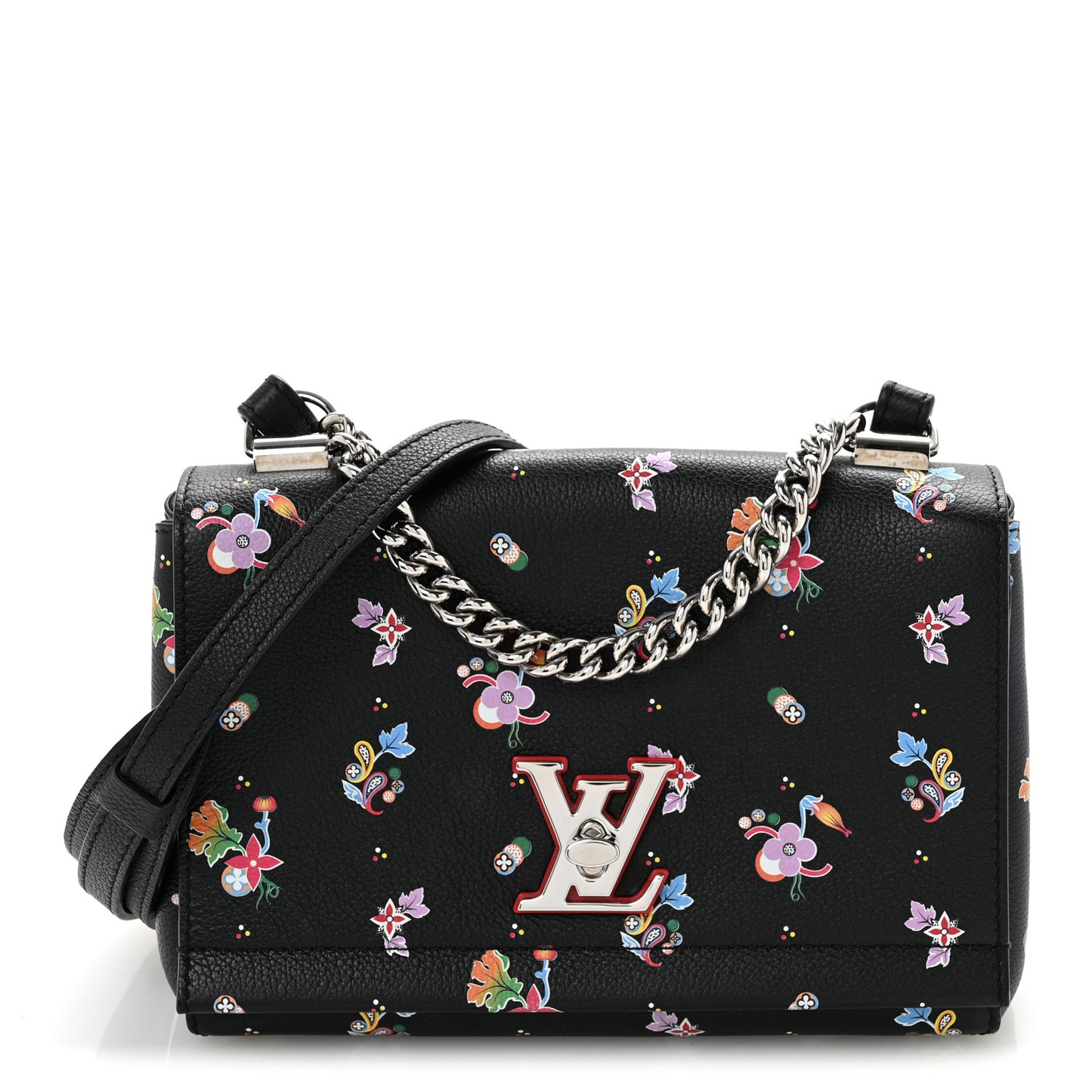 Soft Calfskin Lockme II Floral Chain Bag BB Black
